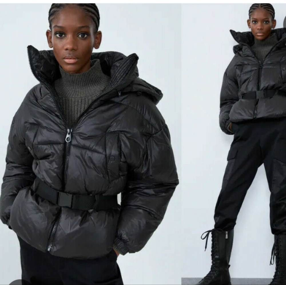 Zara Sorana Hooded Puffer Jacket Sz L
